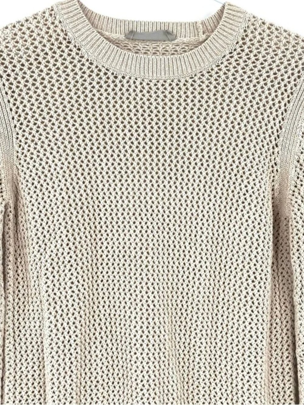 Everlane Open Knit Crochet Sweater Size M Beige Crewneck Long Sleeve Cotton Sz M - Picture 7 of 11